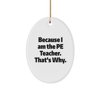 Funny PE Teacher Gifts from Men to Friends - Oval Ornament Because I Am The Pe Teacher. That's Why. - Unique Christmas Unique Gifts for PE Teacher
