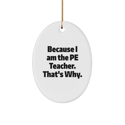 Funny PE Teacher Gifts from Men to Friends - Oval Ornament Because I Am The Pe Teacher. That's Why. - Unique Christmas Unique Gifts for PE Teacher