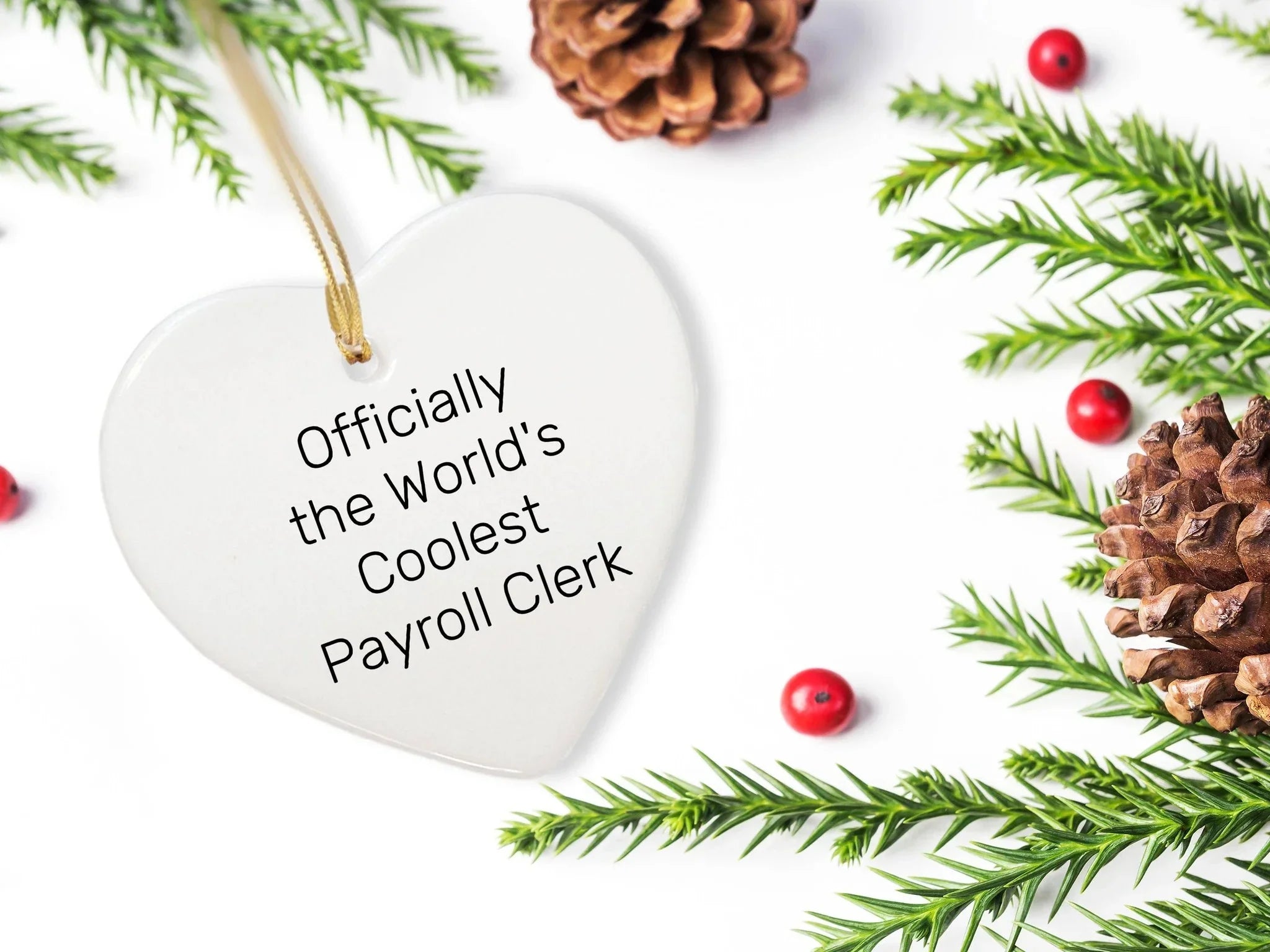 Funny Payroll Clerk Gifts from Friends to Payroll Clerk Heart Ornament Officially The World's Coolest Payroll Clerk Christmas Unique Gifts