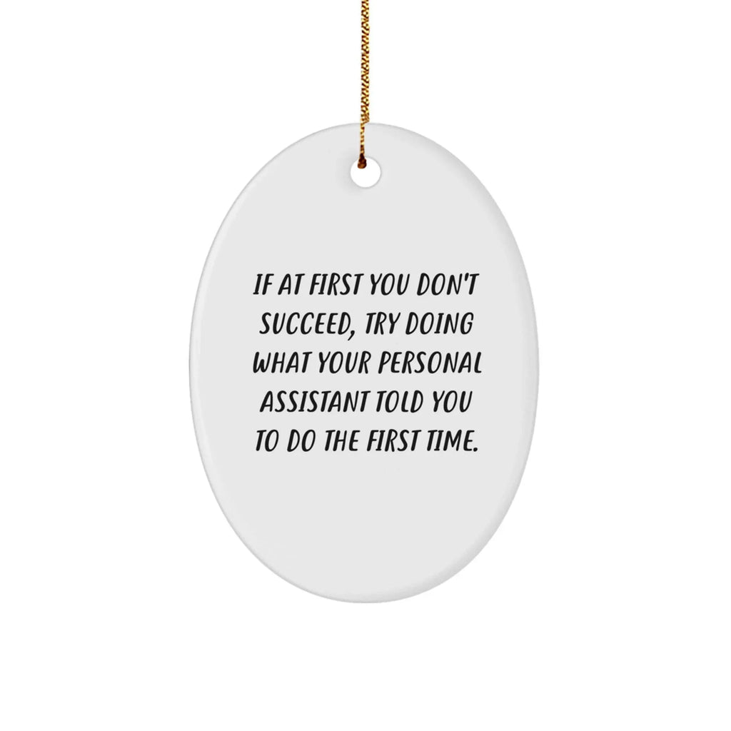 Funny Personal Assistant Oval Ornament Gifts from Friends - 'If At First You Don't Succeed, Try Doing What Your Personal Assistant Told You To Do The First Time.' for Christmas