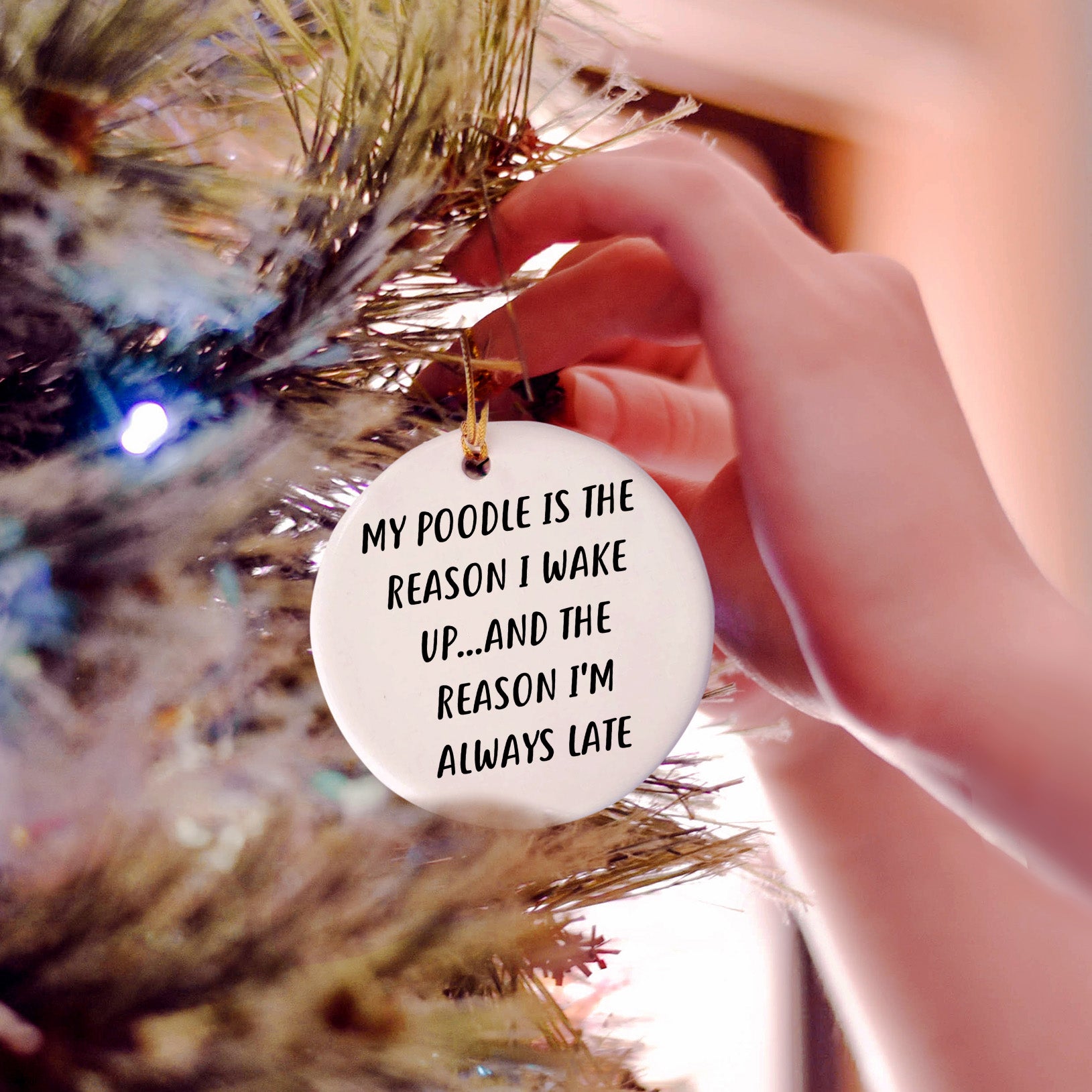 Funny Poodle Dog Circle Ornament - 'My Poodle Is The Reason I Wake Up...and The Reason I'm Always Late', Christmas Gifts
