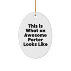 Funny Porter Gifts from Men to Porter Friends: Oval Ornament This Is What An Awesome Porter Looks Like, Christmas Unique Presents