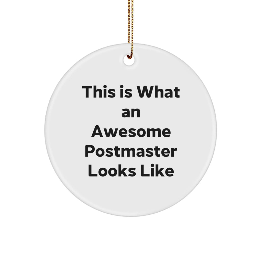 Funny Postmaster Gifts: Circle Ornament, This Is What An Awesome Postmaster Looks Like, White, Christmas, Gifts from Friends to Family