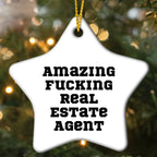 Funny Real Estate Agent Gifts Star Ornament for Christmas, 'Amazing F--king Real Estate Agent' Quote, Unique Star Shaped Decor for Home or Office