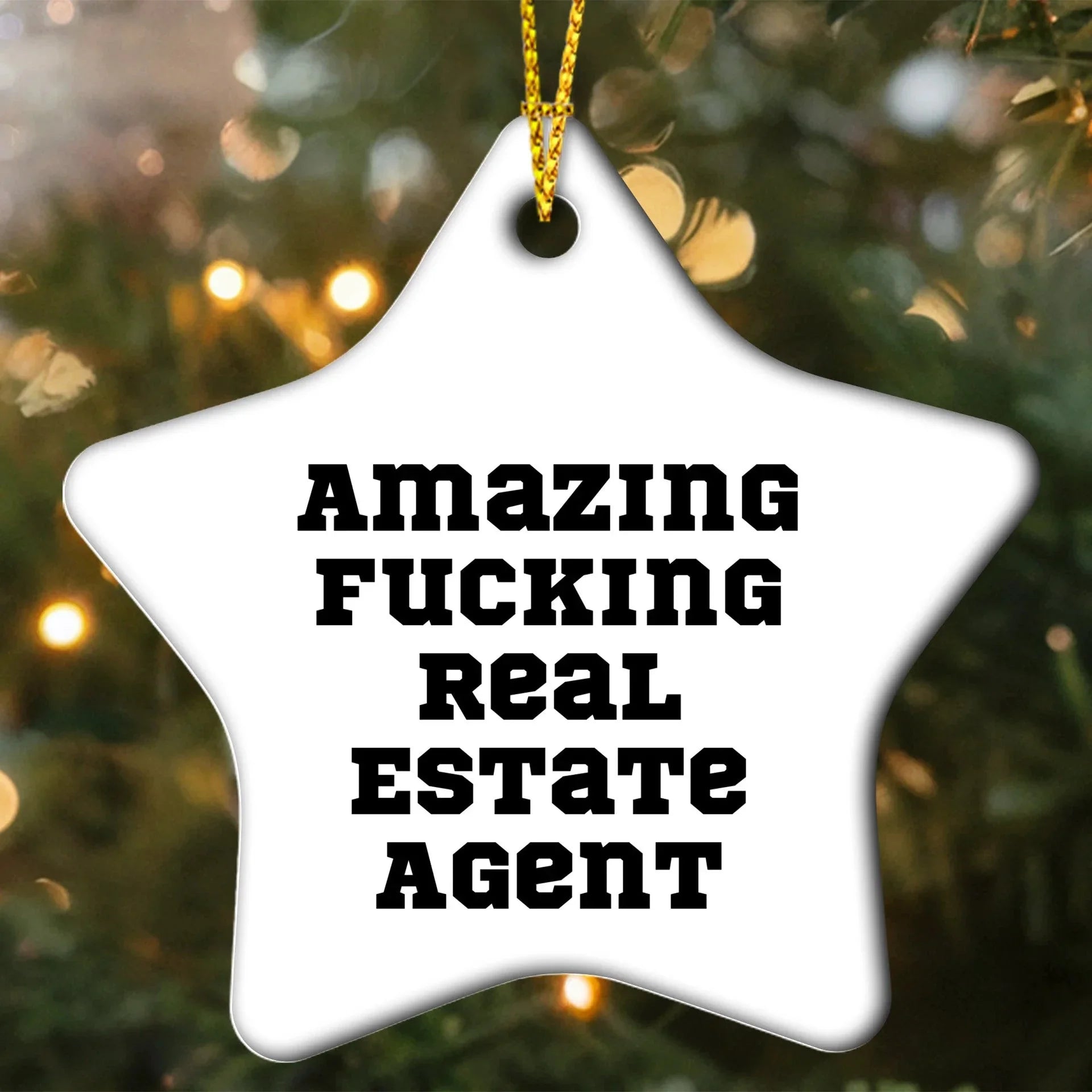Funny Real Estate Agent Gifts Star Ornament for Christmas, 'Amazing F--king Real Estate Agent' Quote, Unique Star Shaped Decor for Home or Office