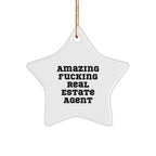 Funny Real Estate Agent Gifts Star Ornament for Christmas, 'Amazing F--king Real Estate Agent' Quote, Unique Star Shaped Decor for Home or Office