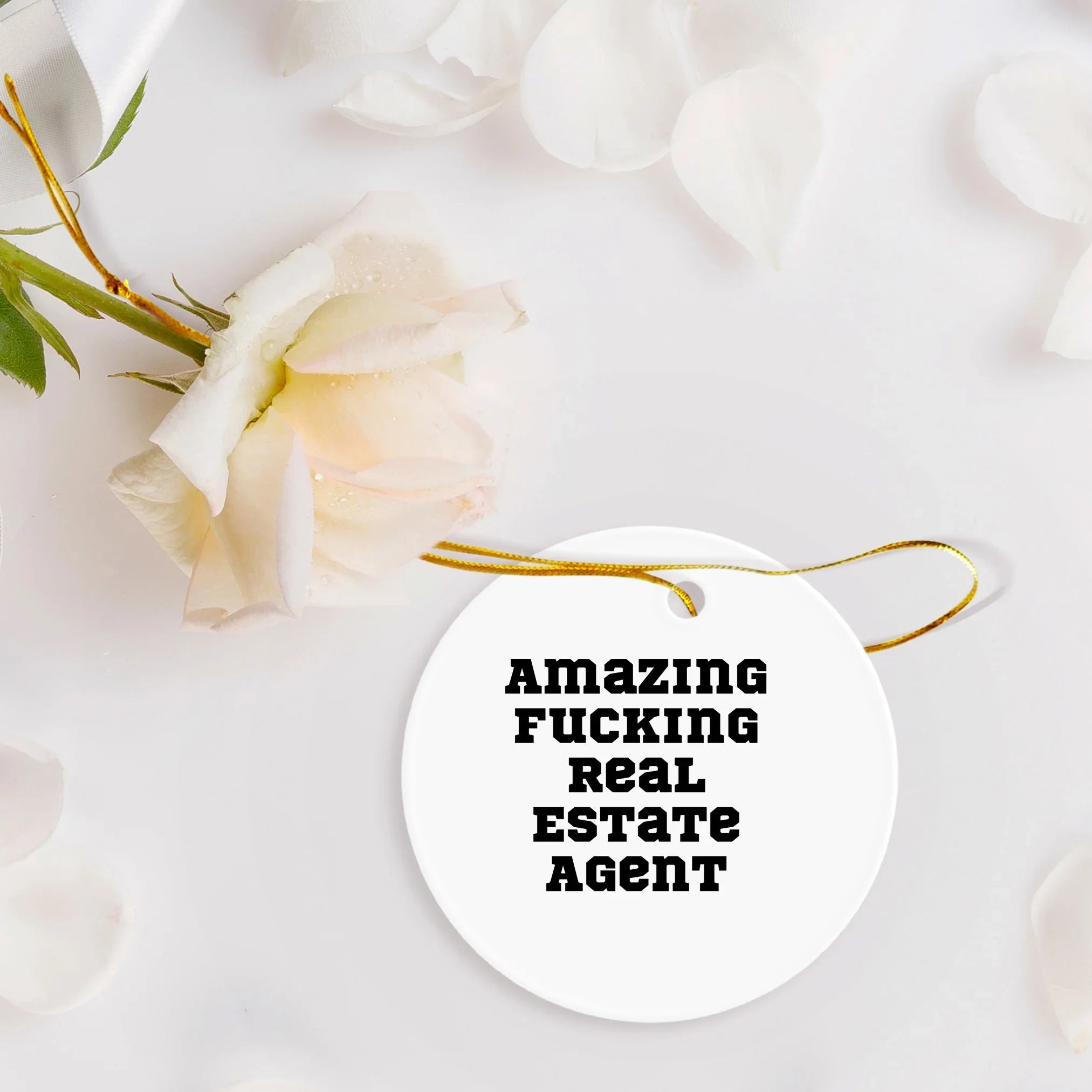 Funny Real Estate Agent Gifts for Christmas - 'Amazing F--king Real Estate Agent' Circle Ornament from Friends for Real Estate Agent
