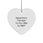 Funny Respiratory Therapist Gifts from Friends - 'Respiratory Therapist By Day. Ninja By Night.' Heart Ornament for Christmas