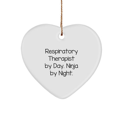 Funny Respiratory Therapist Gifts from Friends - 'Respiratory Therapist By Day. Ninja By Night.' Heart Ornament for Christmas