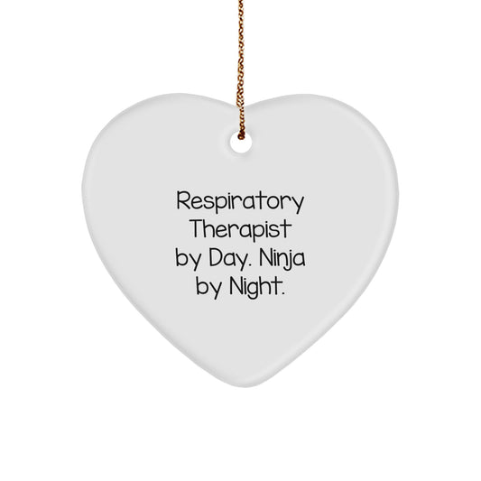 Funny Respiratory Therapist Gifts from Friends - 'Respiratory Therapist By Day. Ninja By Night.' Heart Ornament for Christmas