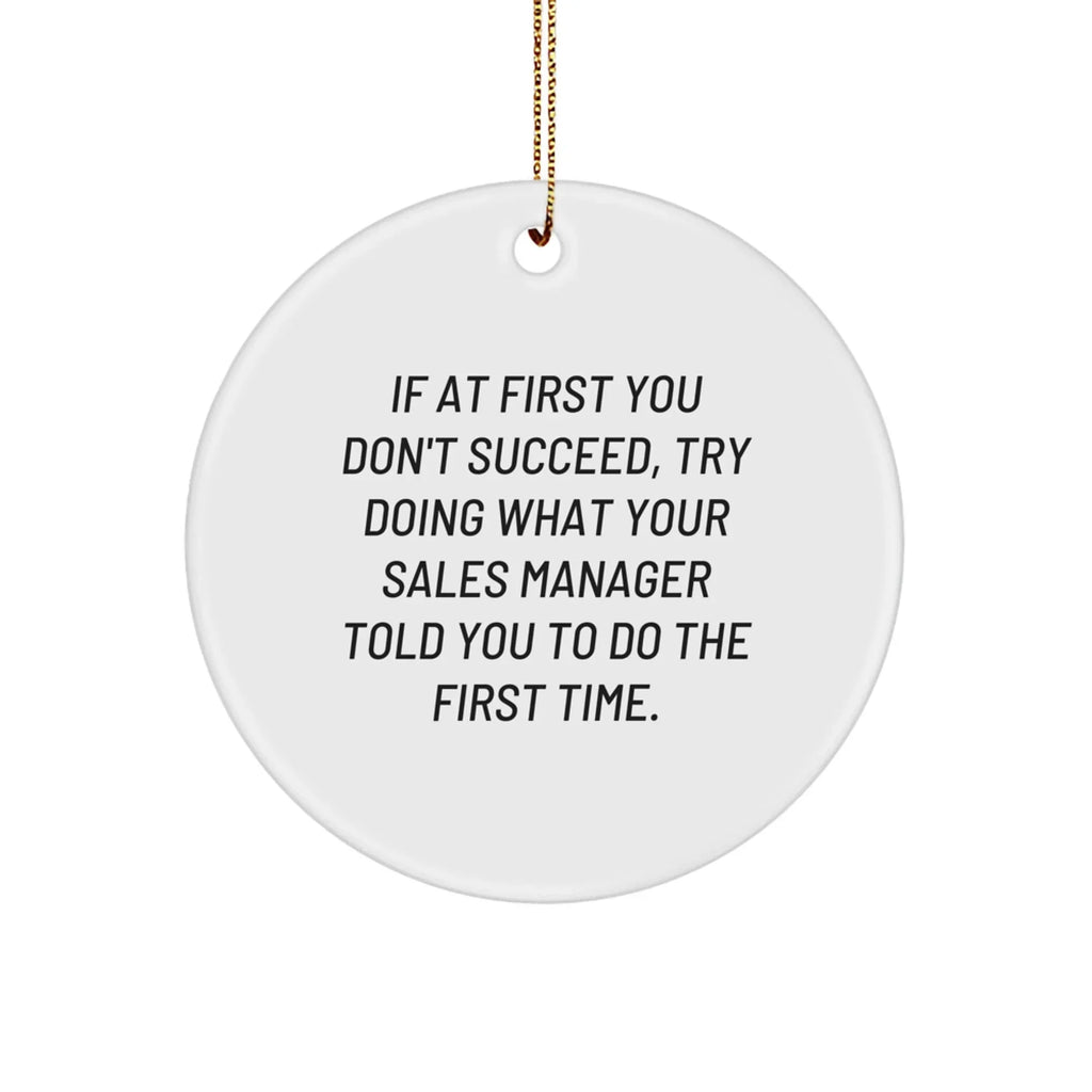 Funny Sales Manager Gifts from Friends, Christmas Circle Ornament with 'If At First You Don't Succeed, Try Doing What Your Sales Manager Told You To Do The First Time.' Quote, Gifts for Sales Manager