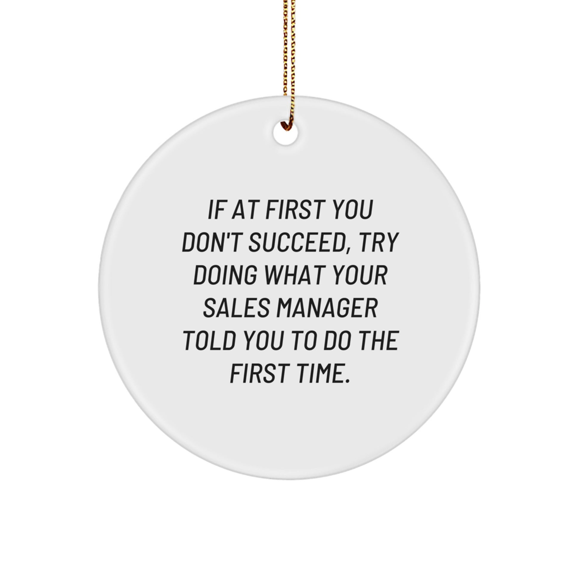 Funny Sales Manager Gifts from Friends, Christmas Circle Ornament with 'If At First You Don't Succeed, Try Doing What Your Sales Manager Told You To Do The First Time.' Quote, Gifts for Sales Manager