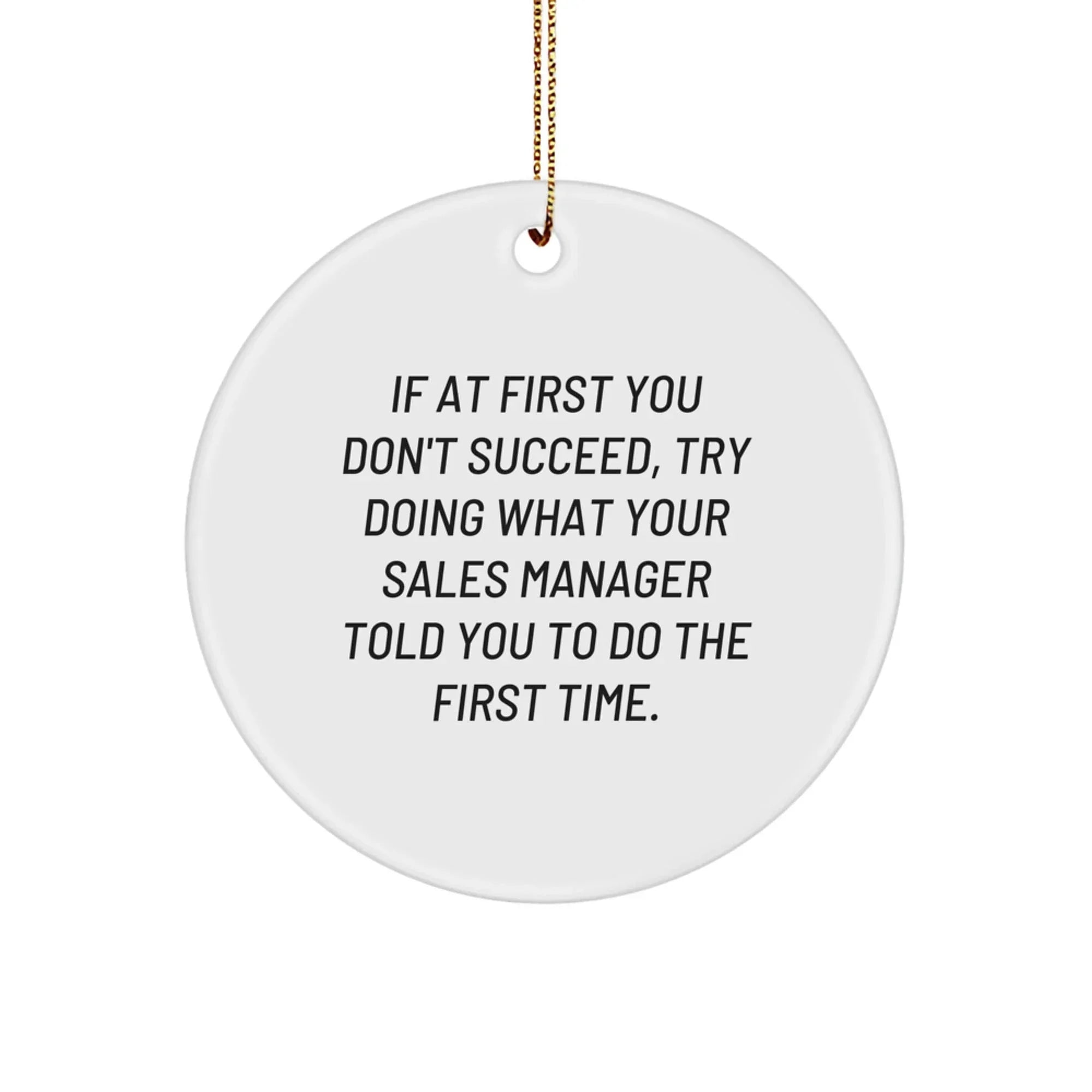 Funny Sales Manager Gifts from Friends, Christmas Circle Ornament with 'If At First You Don't Succeed, Try Doing What Your Sales Manager Told You To Do The First Time.' Quote, Gifts for Sales Manager