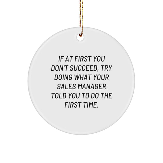 Funny Sales Manager Gifts from Friends, Christmas Circle Ornament with 'If At First You Don't Succeed, Try Doing What Your Sales Manager Told You To Do The First Time.' Quote, Gifts for Sales Manager