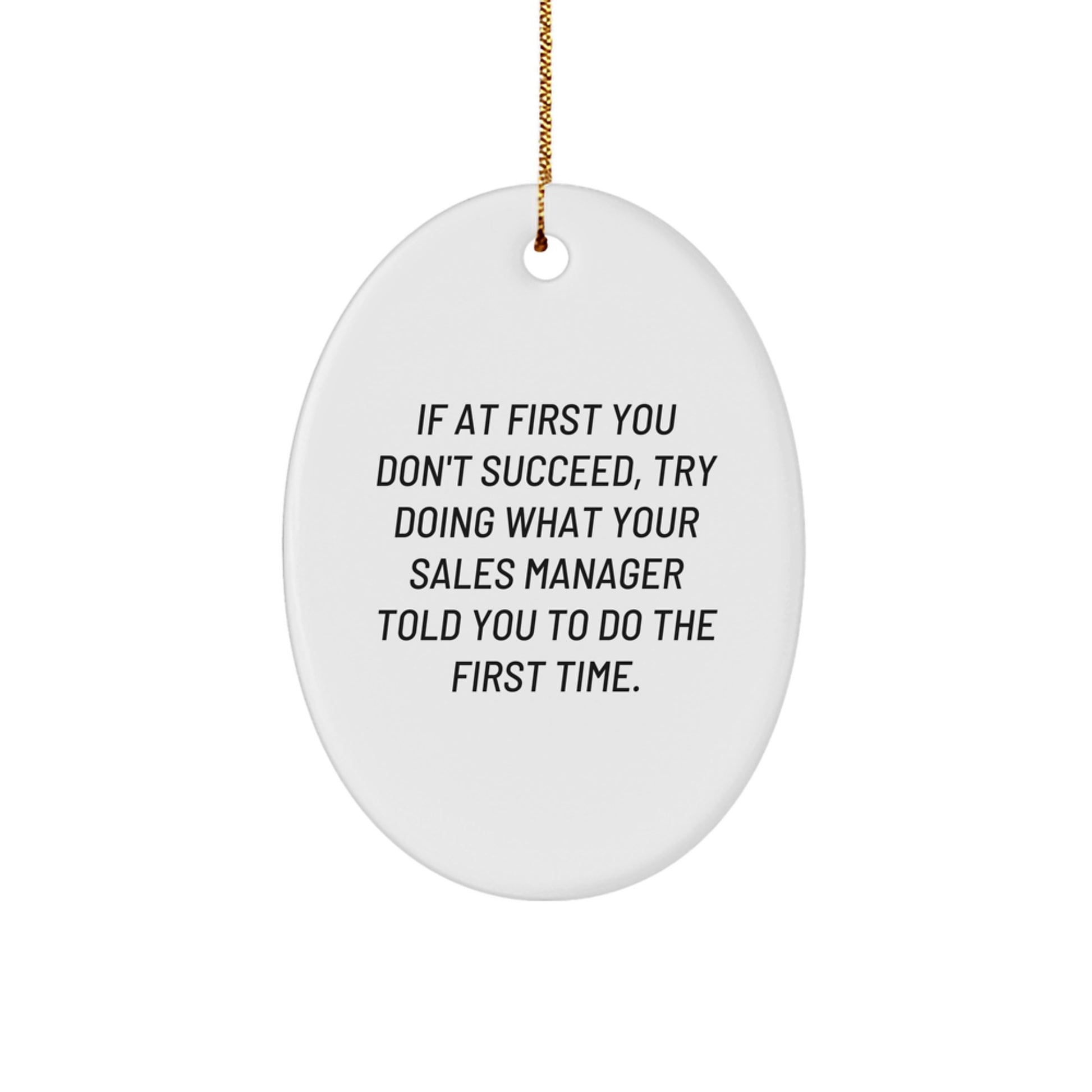 Funny Sales Manager Gifts from Friends and Family - Oval Ornament with 'If At First You Don't Succeed, Try Doing What Your Sales Manager Told You To Do The First Time.' Quote for Men and Women