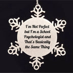 Funny School Psychologist Gifts from Friends, Snowflake Ornament, I'm Not Perfect Quote Christmas Unique Finds for School Psychologists and Friends