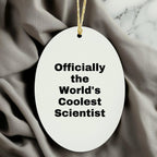 Funny Scientist Gifts for Men Friends Coworkers Family - Officially The World's Coolest Scientist Oval Ornament, White, 3.25\