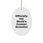 Funny Scientist Gifts for Men Friends Coworkers Family - Officially The World's Coolest Scientist Oval Ornament, White, 3.25\