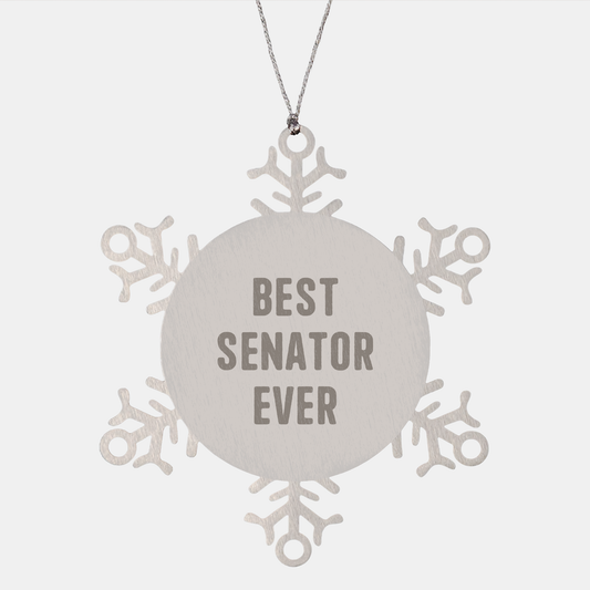 Funny Senator Gifts, Snowflake Ornament, 'Best Senator Ever' Quote, Stainless Steel, Shatterproof, Christmas Unique Gifts from Friends to Senator