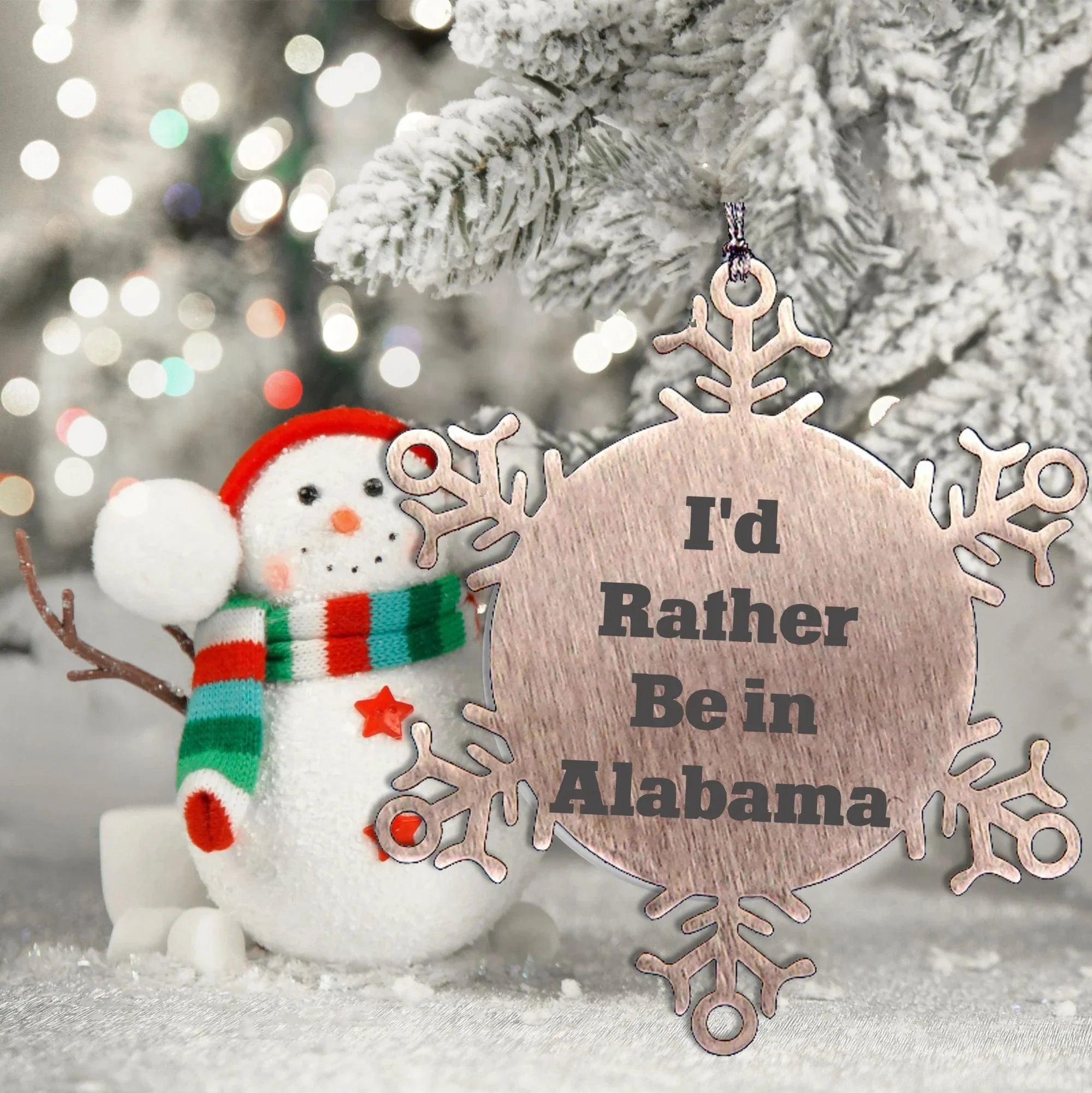 Southern Charm Alabama Snowflake Ornament - I'd Rather Be In Alabama Stainless Steel Shatterproof Christmas Decor