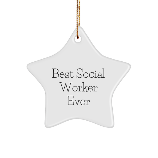 Funny Social Worker Gifts - 'Best Social Worker Ever' Star Ornament, Christmas Unique Gifts from Friends to Family
