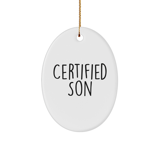 Funny Son Christmas Unique Gifts from Mom - Oval Ornament with 'Certified Son' Quote, Perfect for Him