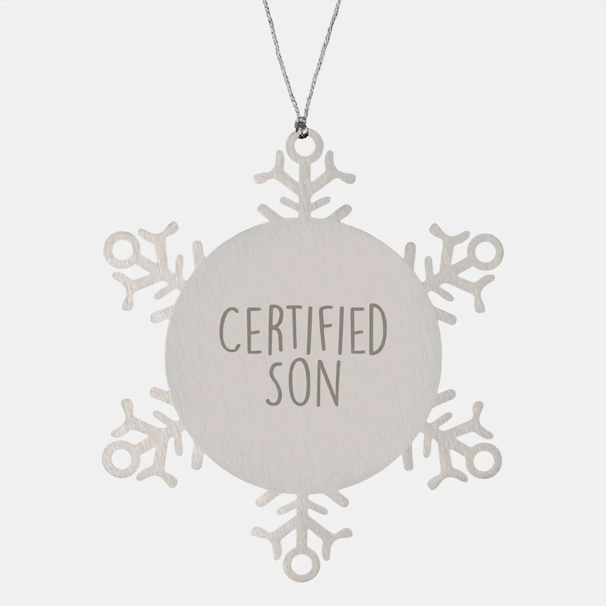 Funny Son Snowflake Ornament Gifts from Mom to Men on Christmas, 'Certified Son' Quote, Shatterproof Stainless Steel