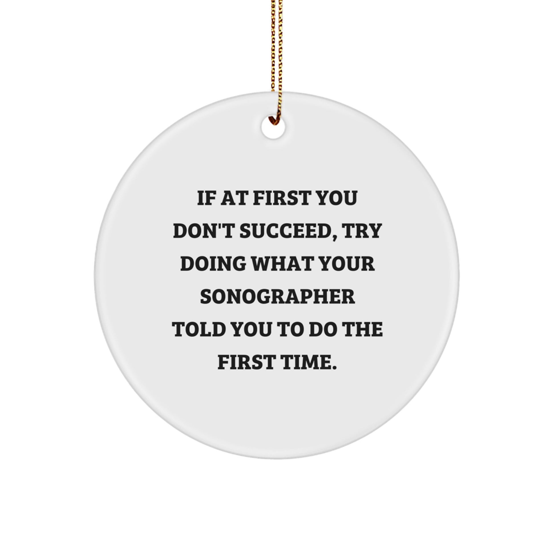 Funny Sonographer Gifts from Friends - If At First You Don't Succeed, Try Doing What Your Sonographer Told You To Do The First Time. Circle Ornament for Christmas