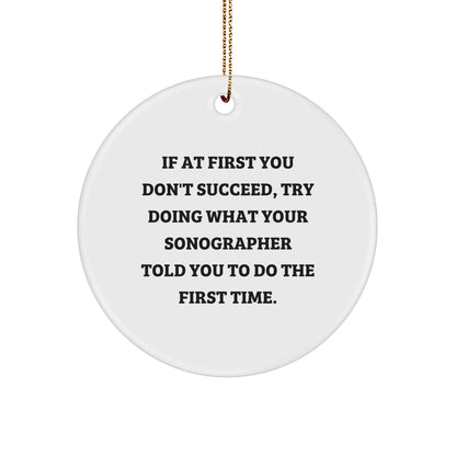 Funny Sonographer Gifts from Friends - If At First You Don't Succeed, Try Doing What Your Sonographer Told You To Do The First Time. Circle Ornament for Christmas