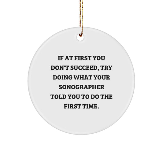 Funny Sonographer Gifts from Friends - If At First You Don't Succeed, Try Doing What Your Sonographer Told You To Do The First Time. Circle Ornament for Christmas