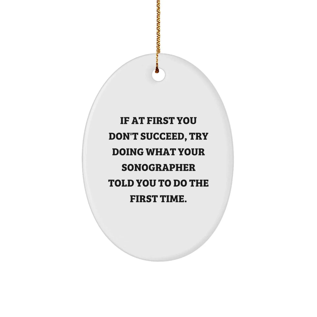 Funny Sonographer Gifts from Friends to Family - Oval Ornament with 'If At First You Don't Succeed...' Quote, Christmas Unique Gifts for Sonographer