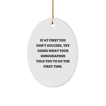 Funny Sonographer Gifts from Friends to Family - Oval Ornament with 'If At First You Don't Succeed...' Quote, Christmas Unique Gifts for Sonographer