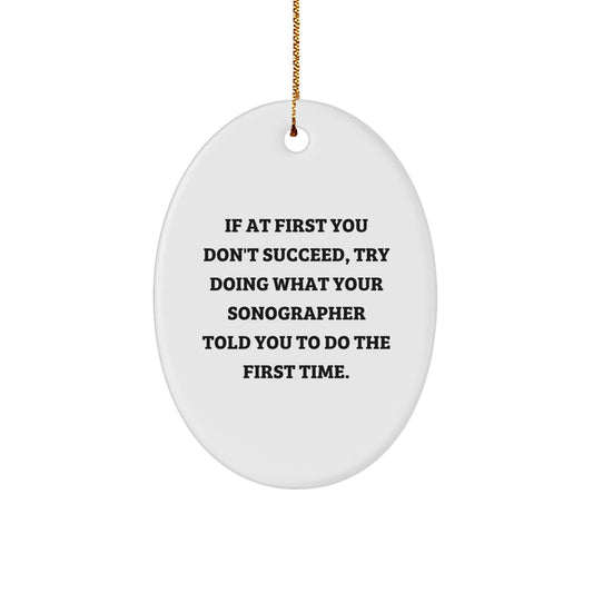 Funny Sonographer Gifts from Friends to Family - Oval Ornament with 'If At First You Don't Succeed...' Quote, Christmas Unique Gifts for Sonographer