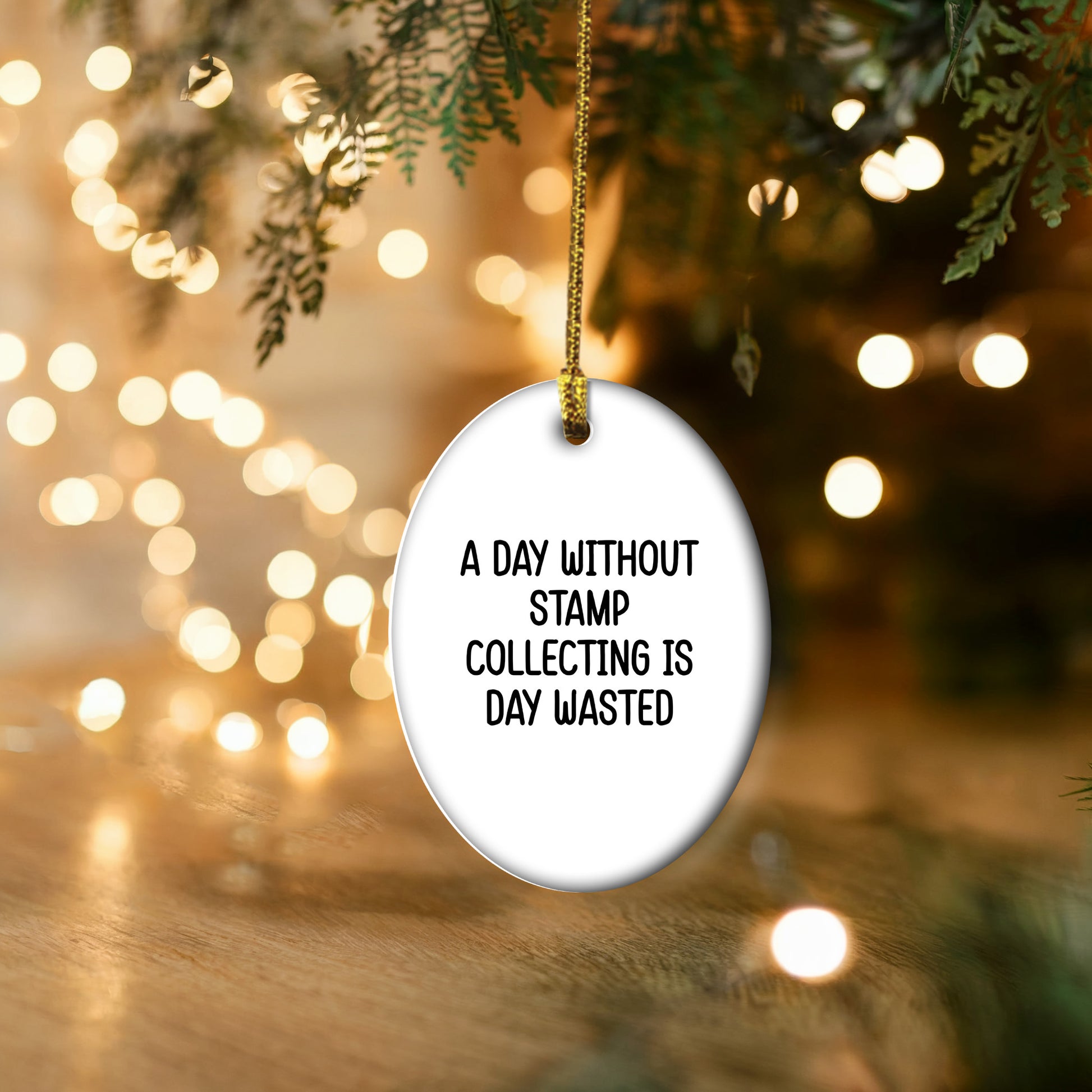 Funny Stamp Collecting Gifts from Friends - 'A Day Without Stamp Collecting Is Day Wasted' Oval Ornament for Stamp Collecting Enthusiasts, Gifts for Men, Women, Family, Christmas Unique Gifts