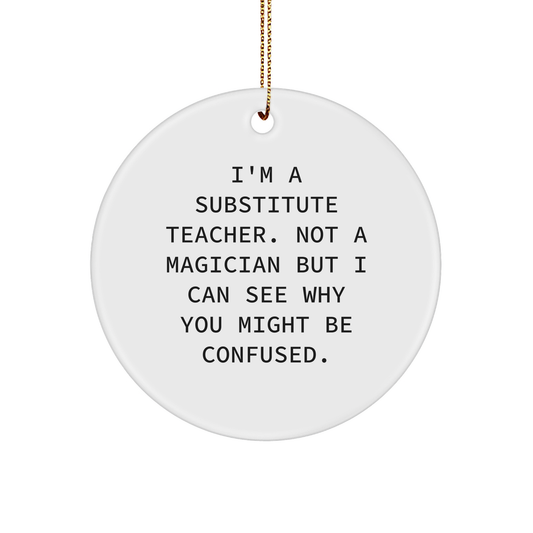 Funny Substitute Teacher Gifts from Friends - 'I'm A Substitute Teacher...' Circle Ornament for Christmas