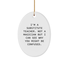 Funny Substitute Teacher Gifts from Friends - I'm A Substitute Teacher. Not A Magician But I Can See Why You Might Be Confused. Oval Ornament for Christmas Unique Gifts for Substitute Teacher