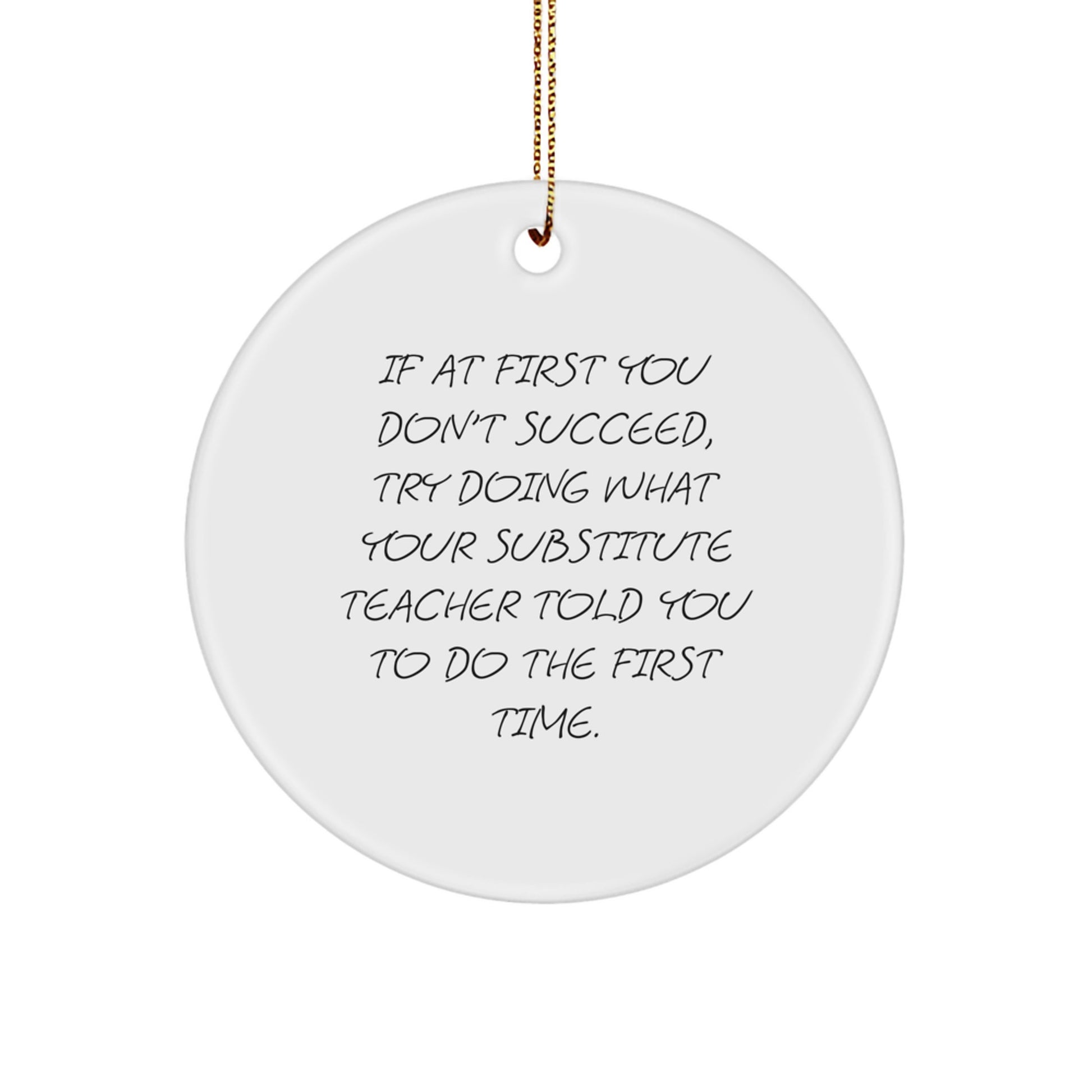 Funny Substitute Teacher Gifts from Friends to Men - 'If At First You Don't Succeed...' Circle Ornament for Christmas