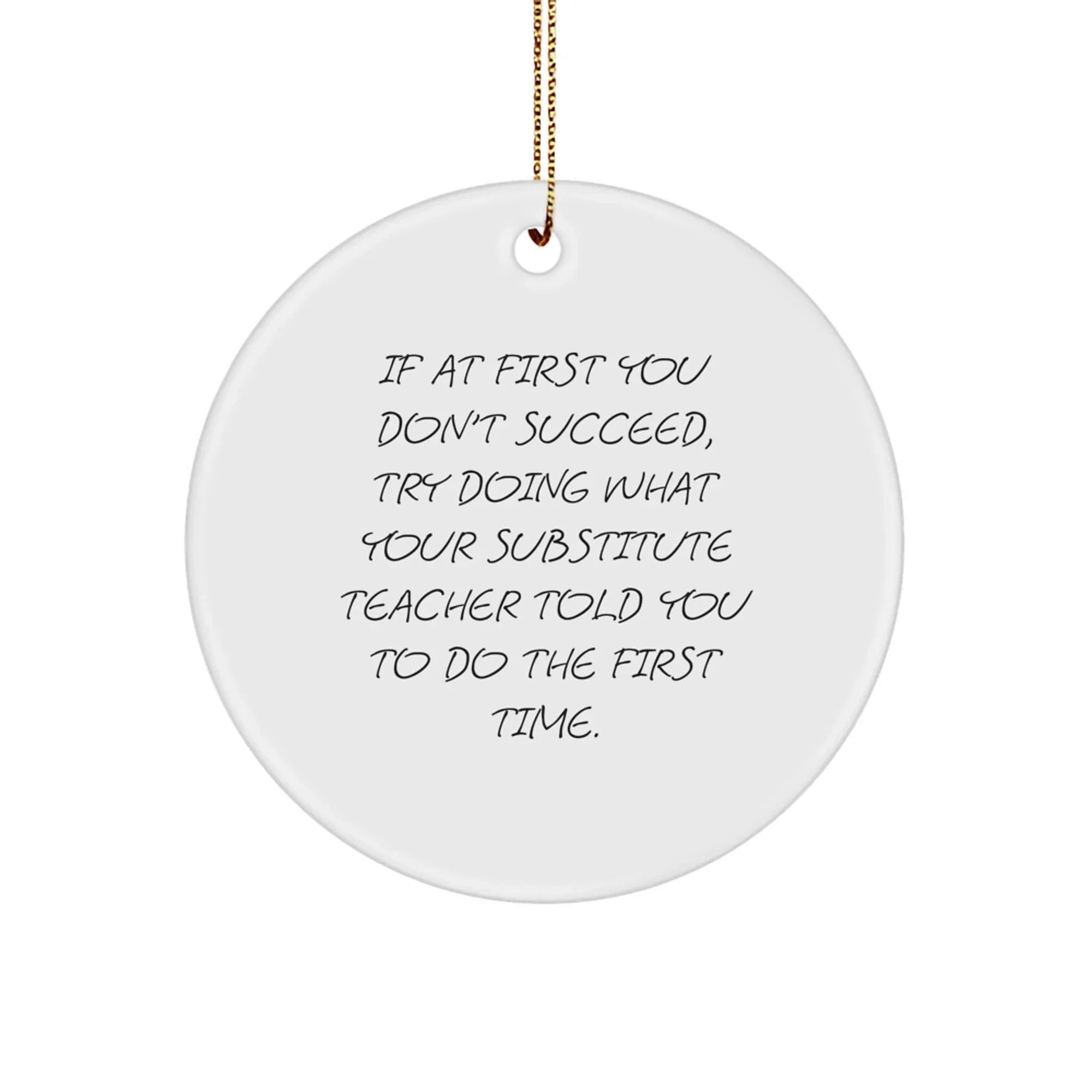 Funny Substitute Teacher Gifts from Friends to Men - 'If At First You Don't Succeed...' Circle Ornament for Christmas