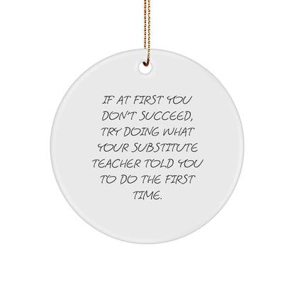 Funny Substitute Teacher Gifts from Friends to Men - 'If At First You Don't Succeed...' Circle Ornament for Christmas