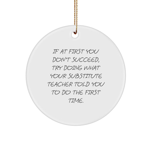 Funny Substitute Teacher Gifts from Friends to Men - 'If At First You Don't Succeed...' Circle Ornament for Christmas