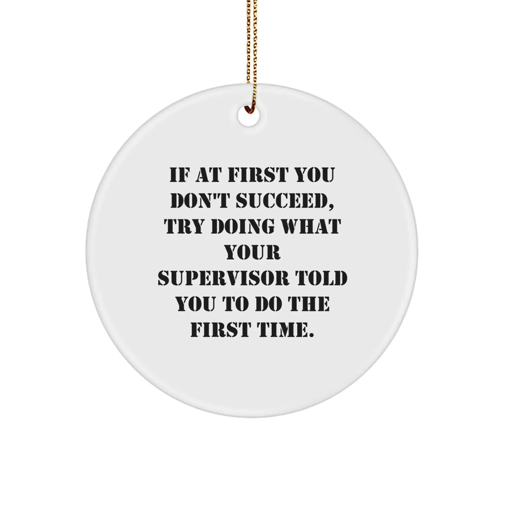Funny Supervisor Circle Christmas Tree Ornament Quote 'If At First You Don't Succeed, Try Doing What Your Supervisor Told You To Do The First Time.'