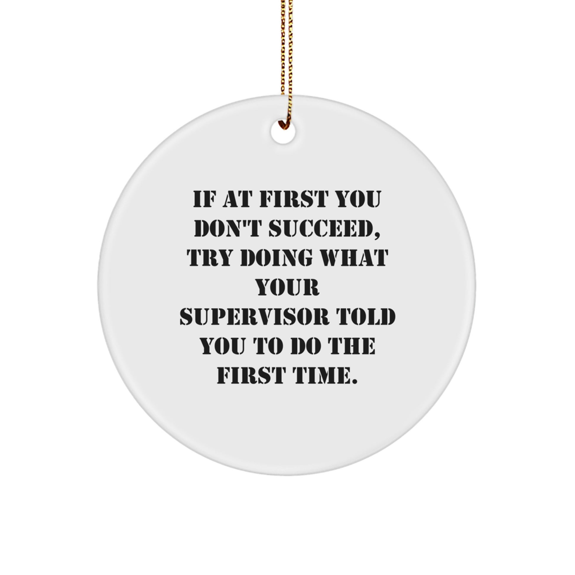 Funny Supervisor Gifts from Men - Circle Ornament Quote 'If At First You Don't Succeed, Try Doing What Your Supervisor Told You To Do The First Time.' for Christmas
