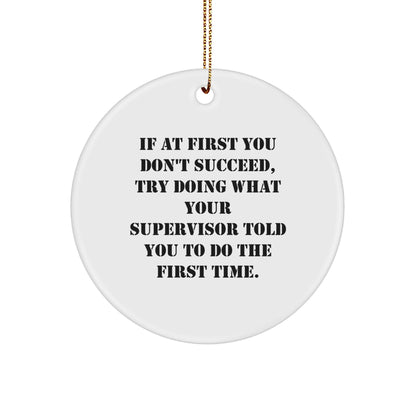 Funny Supervisor Gifts from Men - Circle Ornament Quote 'If At First You Don't Succeed, Try Doing What Your Supervisor Told You To Do The First Time.' for Christmas