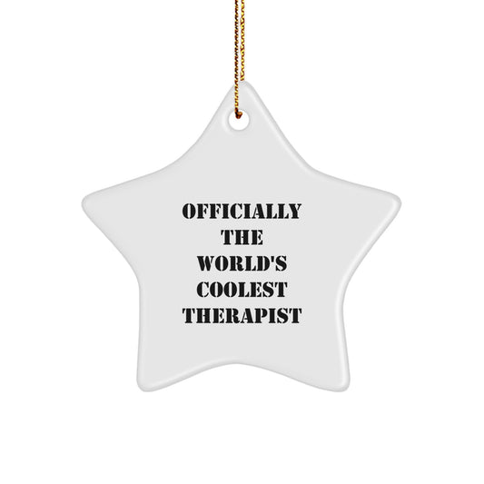 Funny Therapist Gifts - 'Officially The World's Coolest Therapist' Star Ornament for Christmas, Gifts from Friends to Therapist