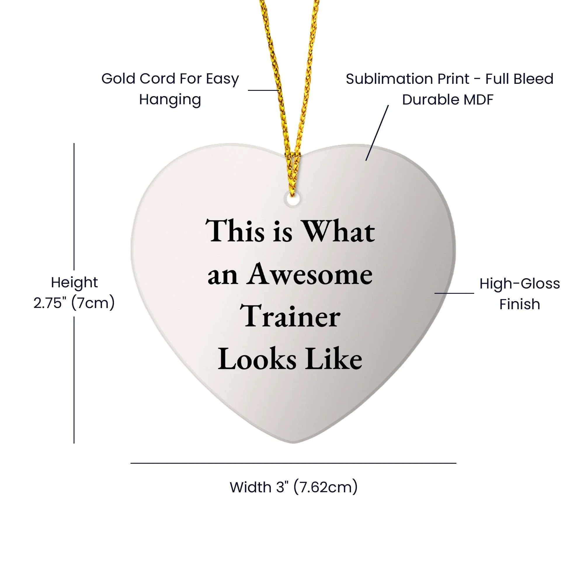 Funny Trainer Gifts for Christmas - Heart Ornament with Quote 'This Is What An Awesome Trainer Looks Like' - Gifts from Men to Women, Friends, Family