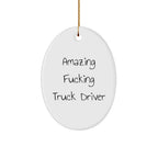 Funny Truck Driver Gifts from Friends for Christmas - 'Amazing F--king Truck Driver' Oval Ornament