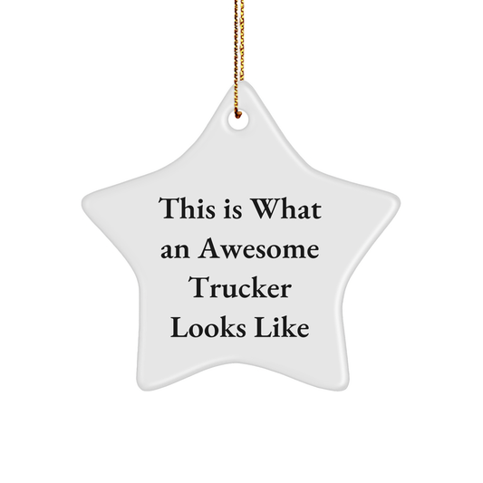 Funny Trucker Gifts from Men - This Is What An Awesome Trucker Looks Like, Star Ornament for Christmas, Gifts for Trucker