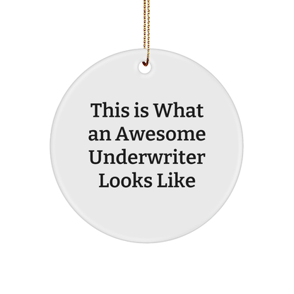 Funny Underwriter Gifts, This Is What An Awesome Underwriter Looks Like, White Circle Ornament for Christmas, Gifts from Men to Underwriter, Gifts for Underwriter's Office