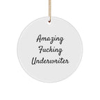 Funny Underwriter Gifts from Friends - 'Amazing F--king Underwriter' Circle Ornament, White, 2.75" Tall, Christmas Unique Gifts for Underwriter