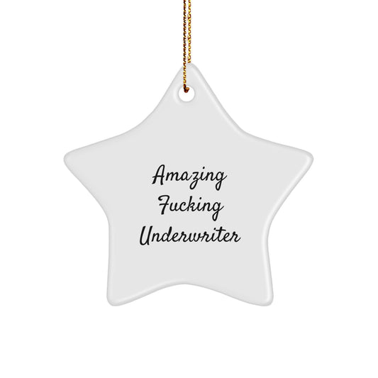 Funny Underwriter Gifts from Friends for Christmas - Star Ornament with Quote 'Amazing F-king Underwriter' - Unique Gift Ideas for Underwriter